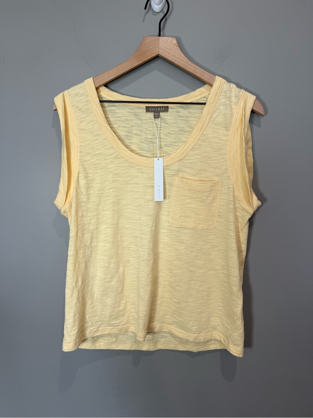 Lilla P NWT Butter Yellow Slub Cotton Scoop Neck Pocket Tank Top M